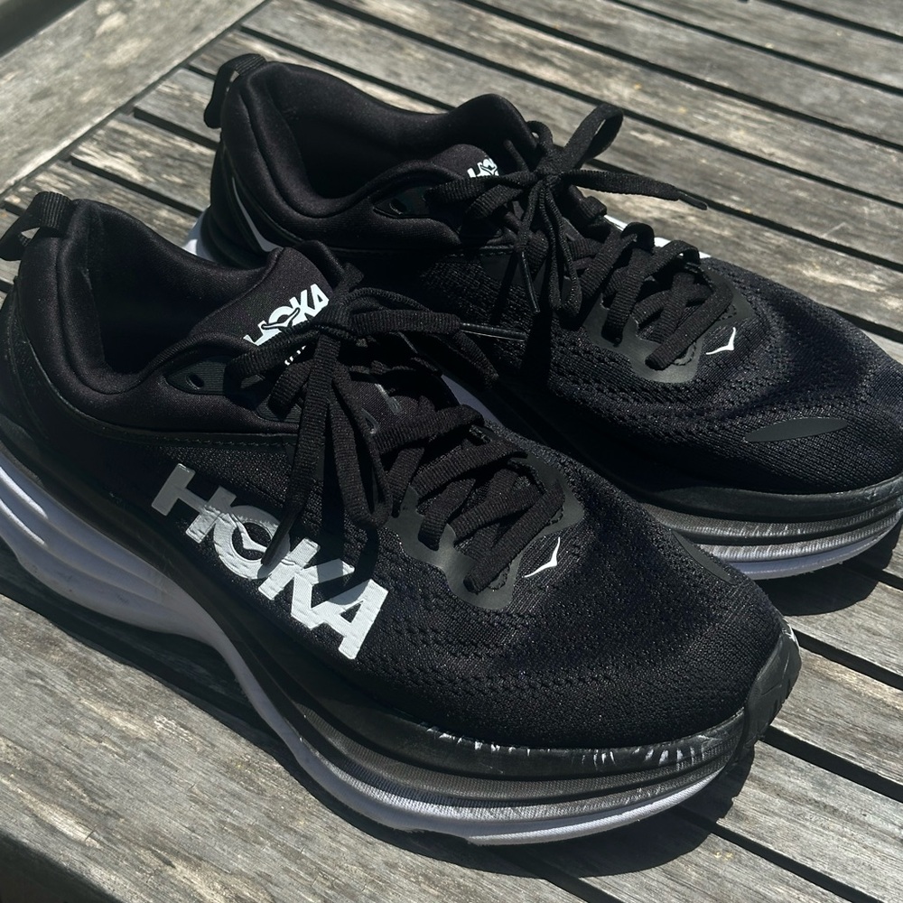 Hoka Black and White Athletic Shoes with Maximalist Cushioning